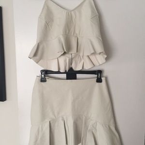 Zara faux white leather crop top and skirt